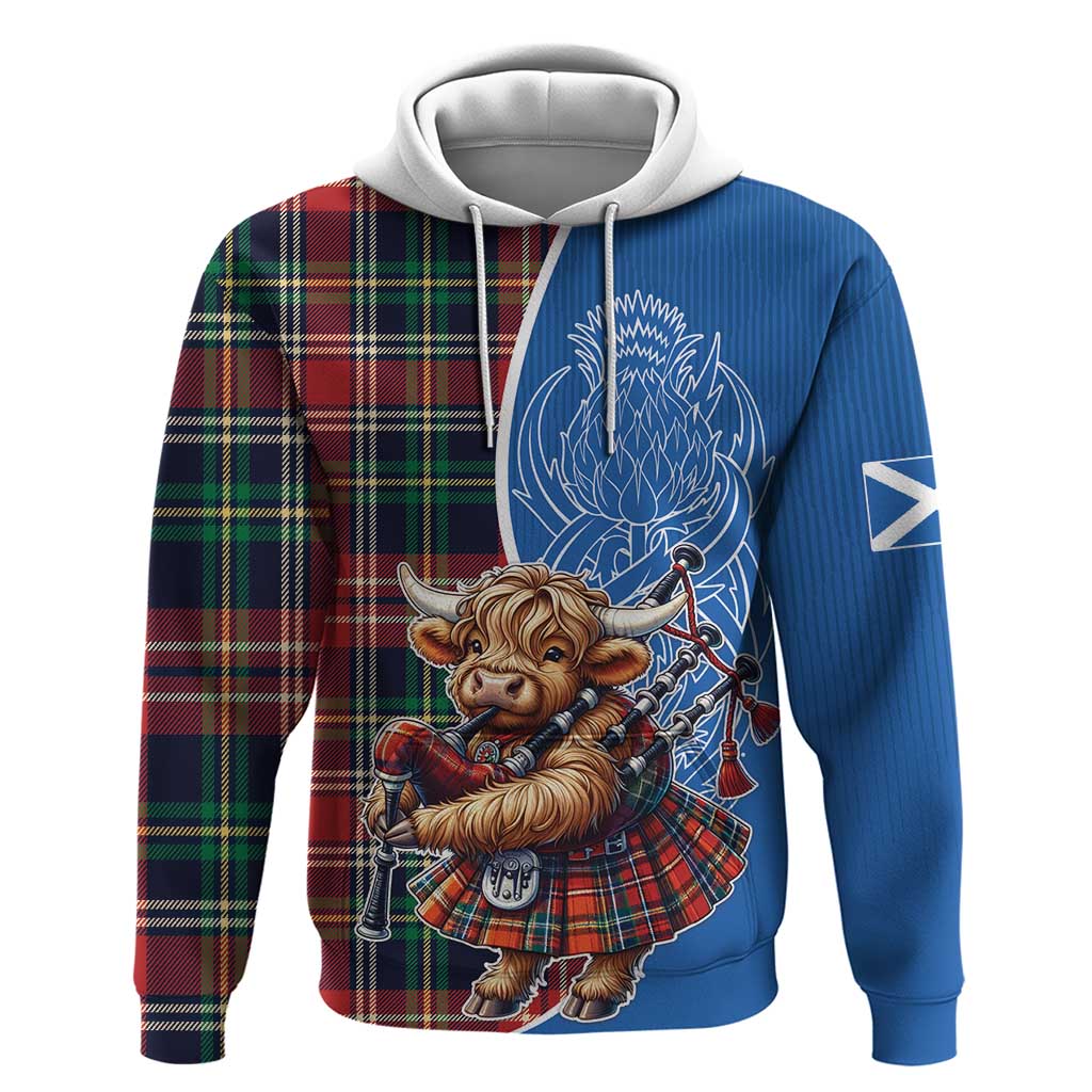 Scottish Tartan Zip Hoodie Highland Cow Playing Bagpipes