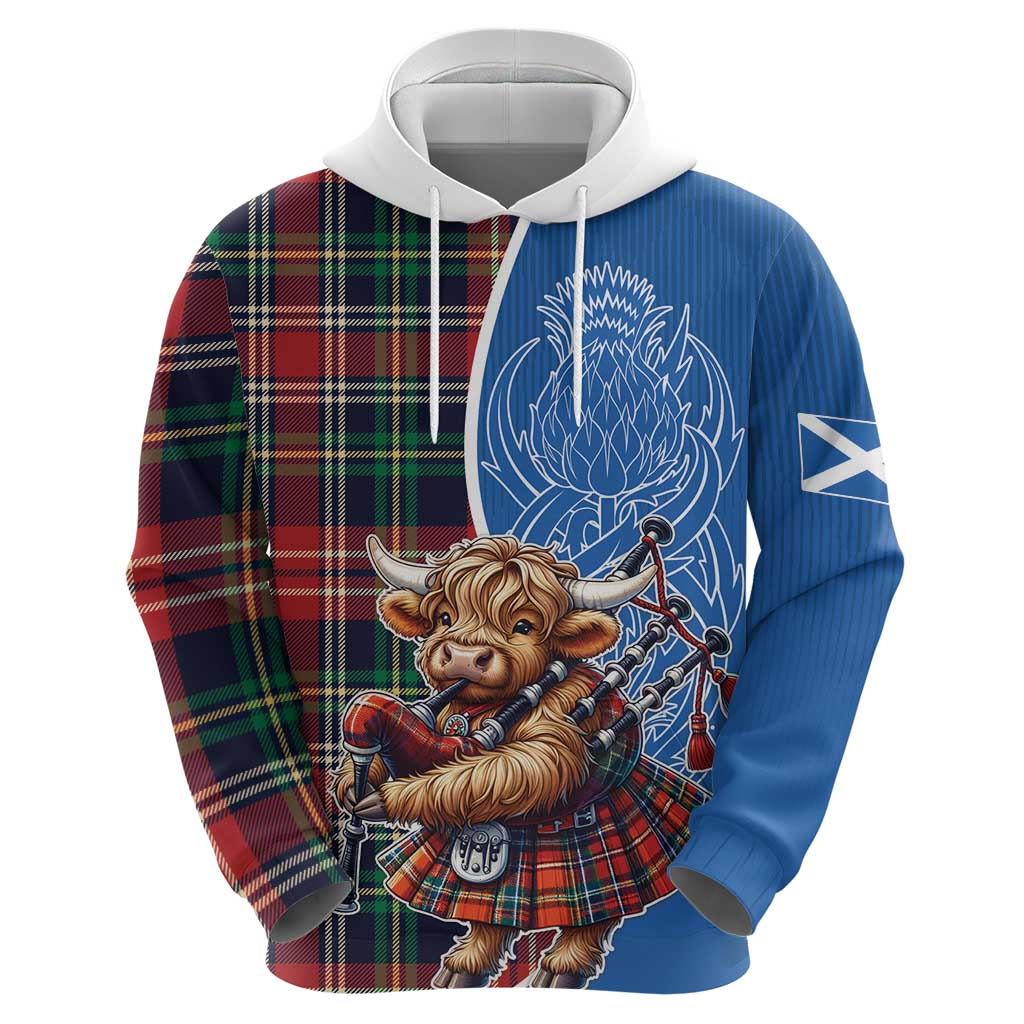 Scottish Tartan Zip Hoodie Highland Cow Playing Bagpipes