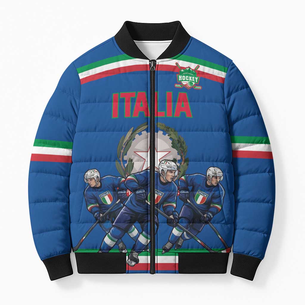 Italy Hockey Custom Bomber Puffer Jacket Italia Hockey Pride Vintage Blue