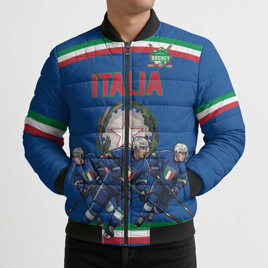 Italy Hockey Custom Bomber Puffer Jacket Italia Hockey Pride Vintage Blue