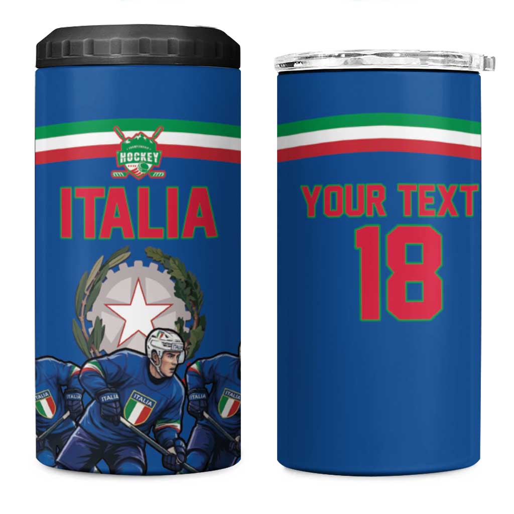 Italy Hockey Custom 4 in 1 Can Cooler Tumbler Italia Hockey Pride Vintage Blue