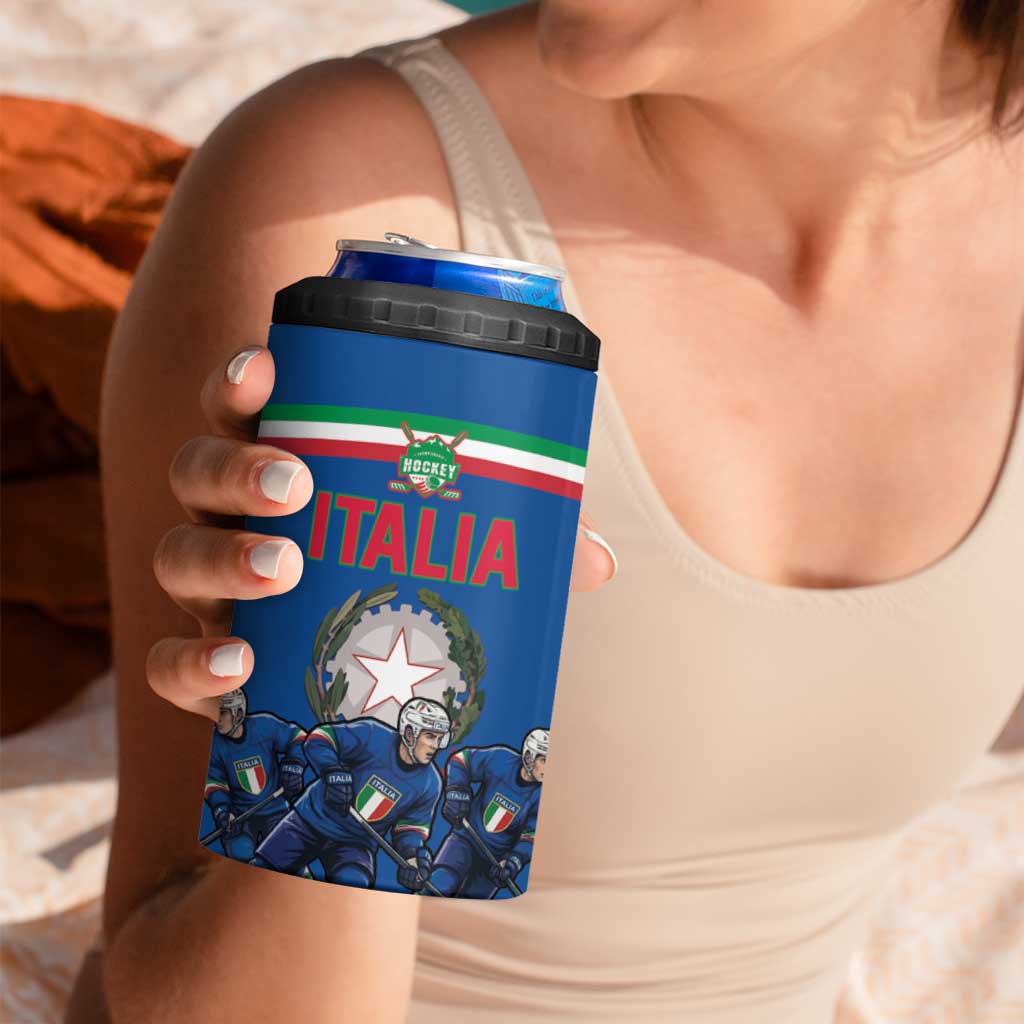 Italy Hockey Custom 4 in 1 Can Cooler Tumbler Italia Hockey Pride Vintage Blue