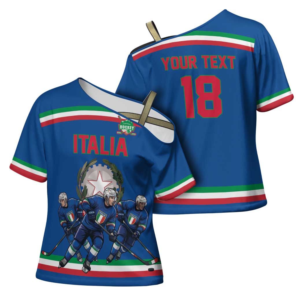 Italy Hockey Custom Cross Shoulder Shirt Italia Hockey Pride Vintage Blue