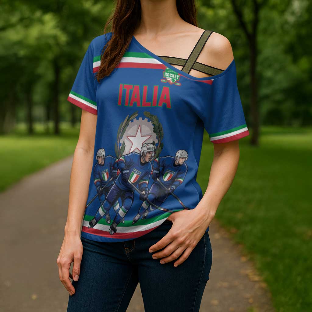 Italy Hockey Custom Cross Shoulder Shirt Italia Hockey Pride Vintage Blue