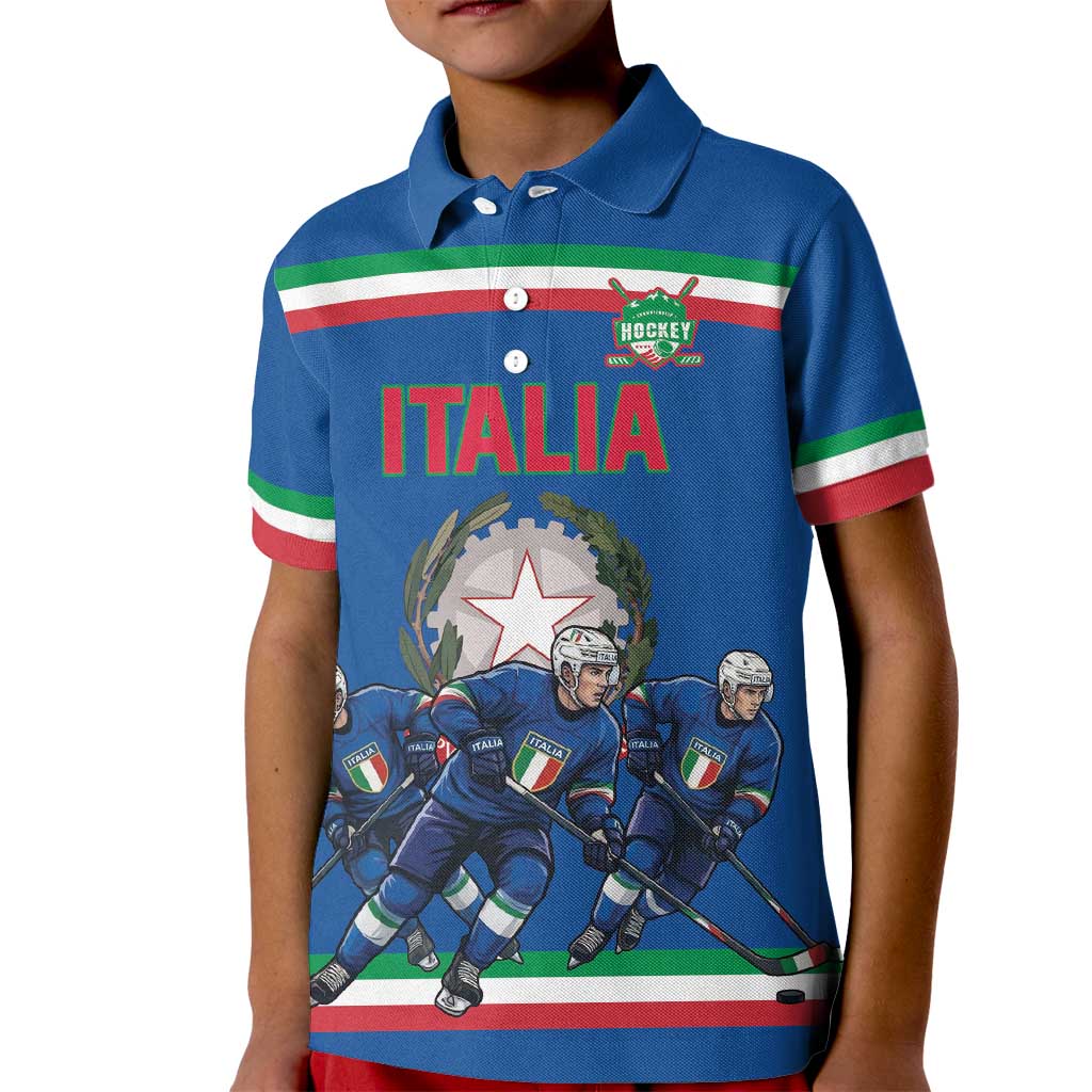 Italy Hockey Custom Kid Polo Shirt Italia Hockey Pride Vintage Blue