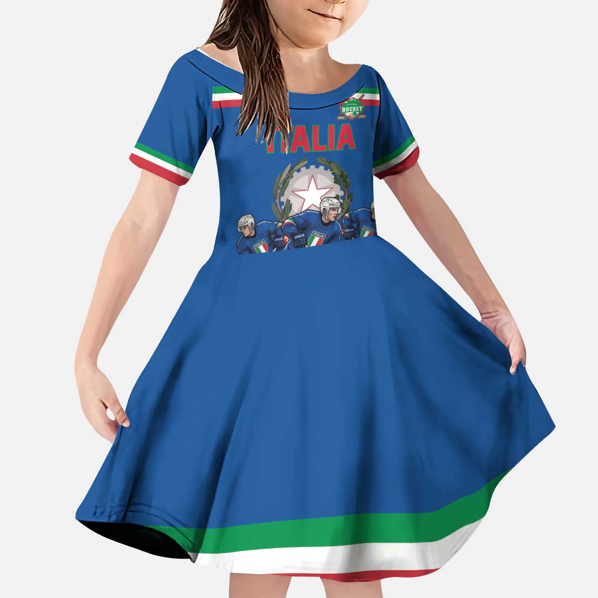 Italy Hockey Custom Kid Short Sleeve Dress Italia Hockey Pride Vintage Blue
