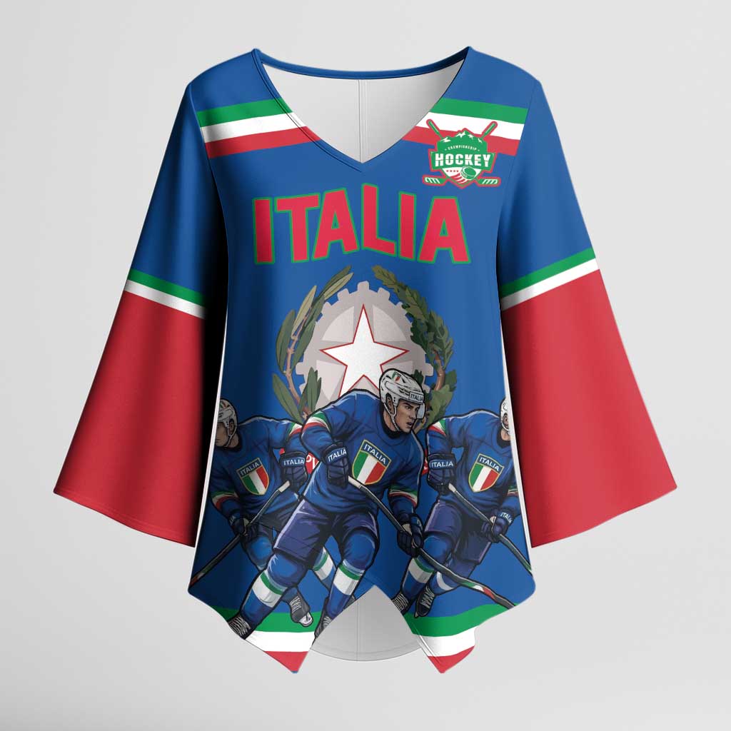 Italy Hockey Custom Kimono Sleeve Blouse Italia Hockey Pride Vintage Blue