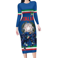 Italy Hockey Custom Long Sleeve Bodycon Dress Italia Hockey Pride Vintage Blue
