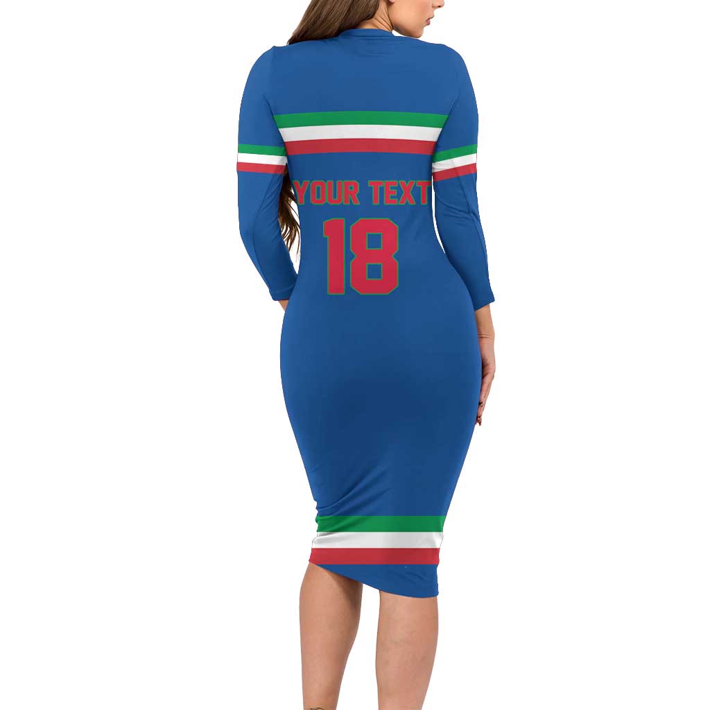 Italy Hockey Custom Long Sleeve Bodycon Dress Italia Hockey Pride Vintage Blue