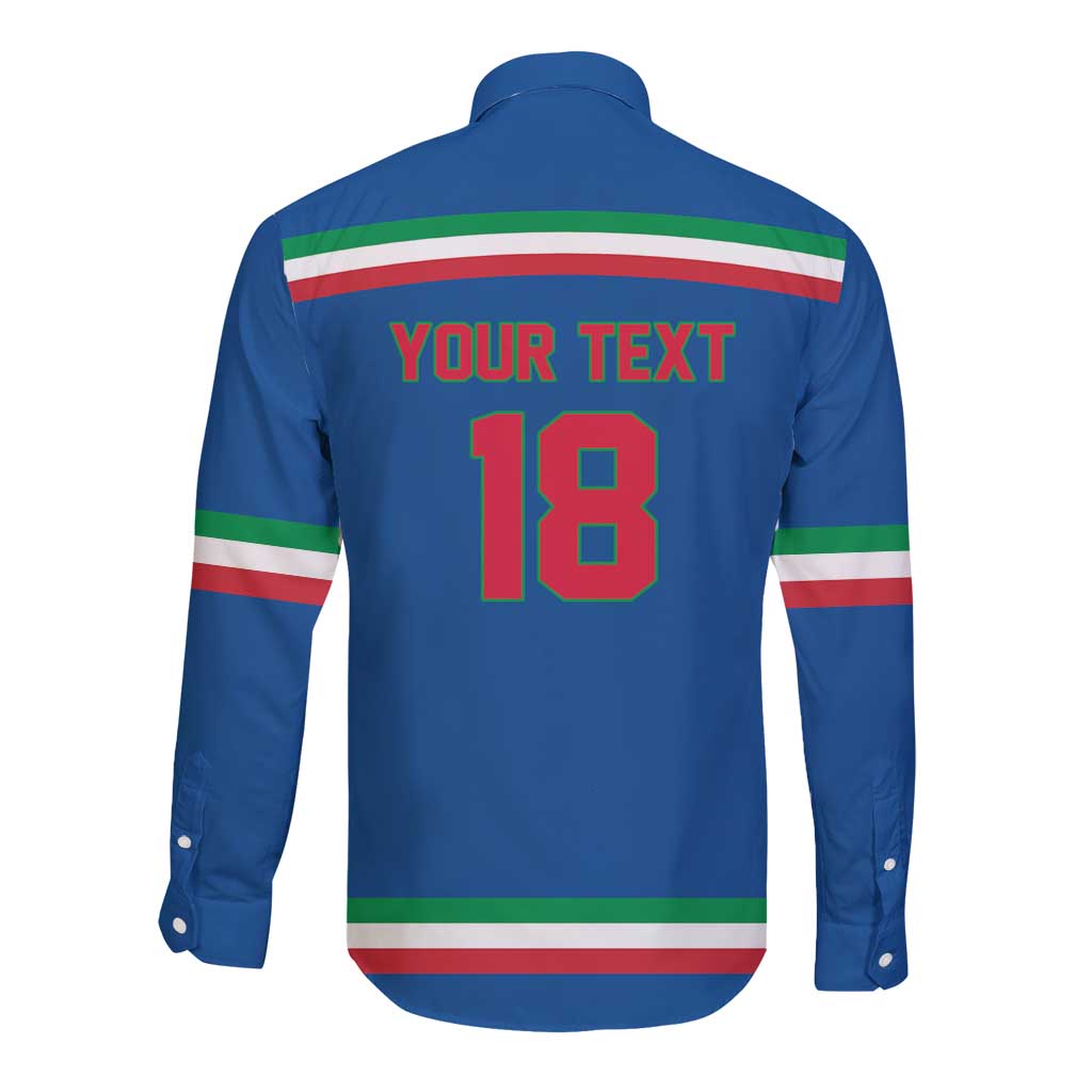 Italy Hockey Custom Long Sleeve Button Shirt Italia Hockey Pride Vintage Blue