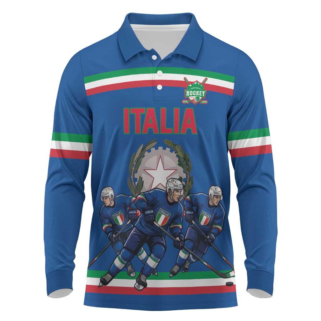Italy Hockey Custom Long Sleeve Polo Shirt Italia Hockey Pride Vintage Blue