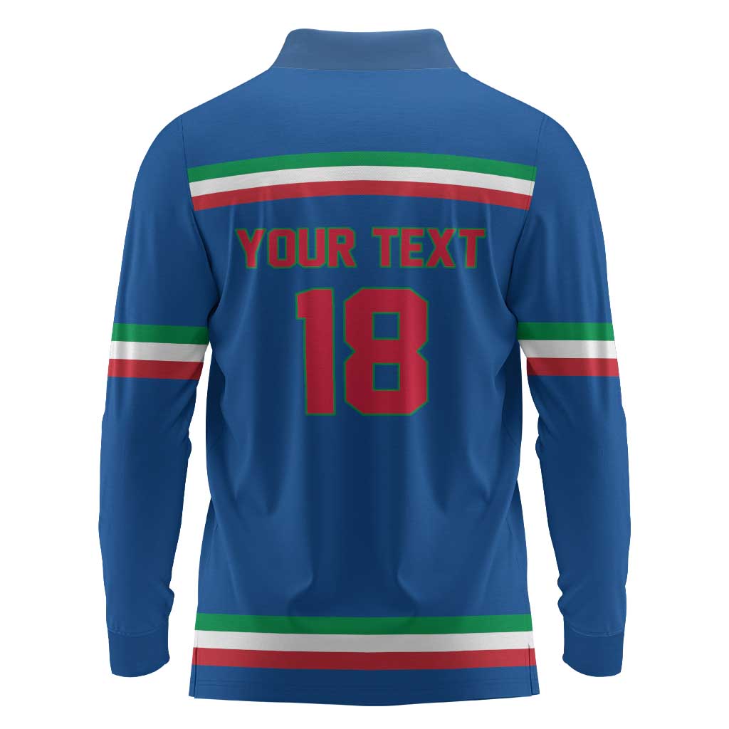 Italy Hockey Custom Long Sleeve Polo Shirt Italia Hockey Pride Vintage Blue