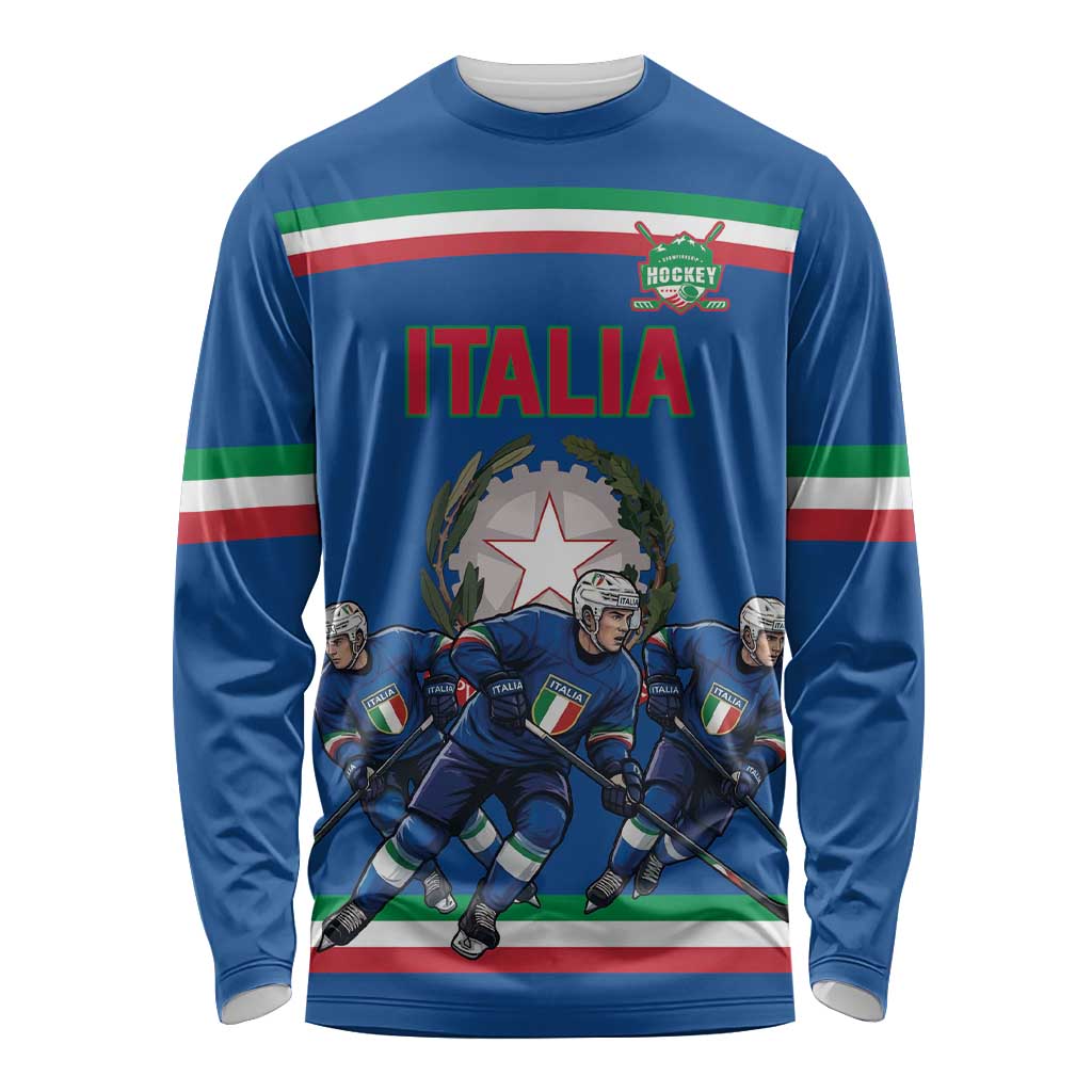 Italy Hockey Custom Long Sleeve Shirt Italia Hockey Pride Vintage Blue