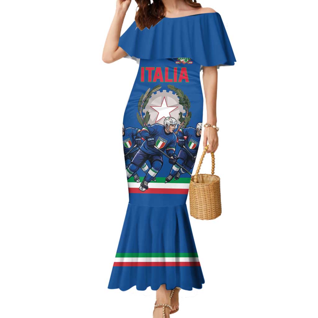 Italy Hockey Custom Mermaid Dress Italia Hockey Pride Vintage Blue