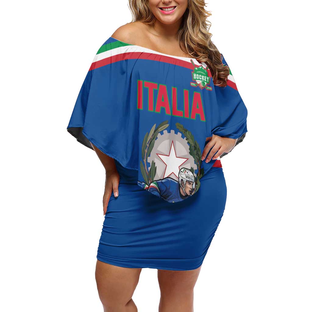 Italy Hockey Custom Off Shoulder Short Dress Italia Hockey Pride Vintage Blue