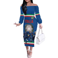 Italy Hockey Custom Off The Shoulder Long Sleeve Dress Italia Hockey Pride Vintage Blue