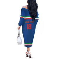 Italy Hockey Custom Off The Shoulder Long Sleeve Dress Italia Hockey Pride Vintage Blue