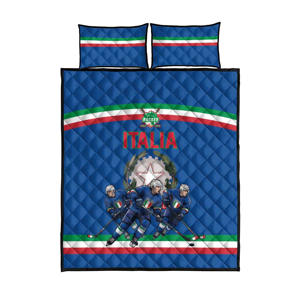 Italy Hockey Quilt Bed Set Italia Hockey Pride Vintage Blue