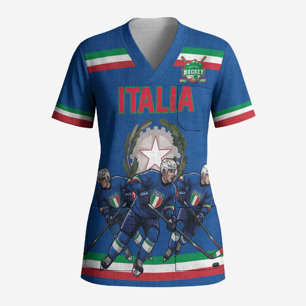 Italy Hockey Custom Scrub Top Italia Hockey Pride Vintage Blue