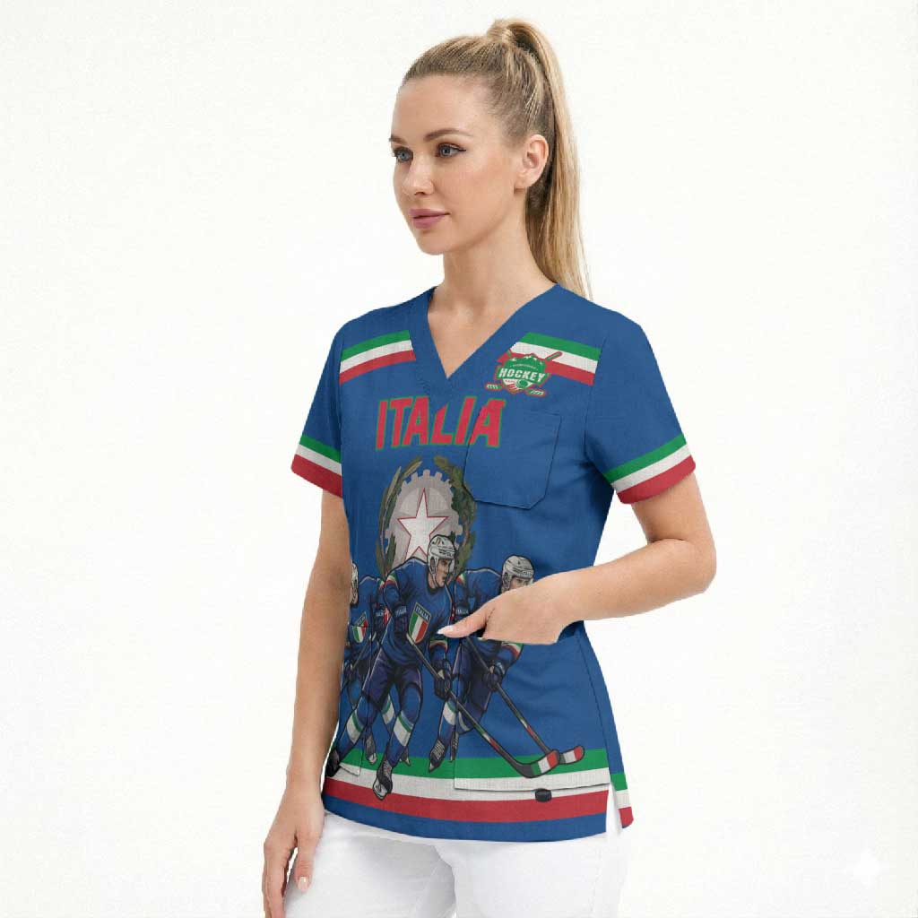 Italy Hockey Custom Scrub Top Italia Hockey Pride Vintage Blue