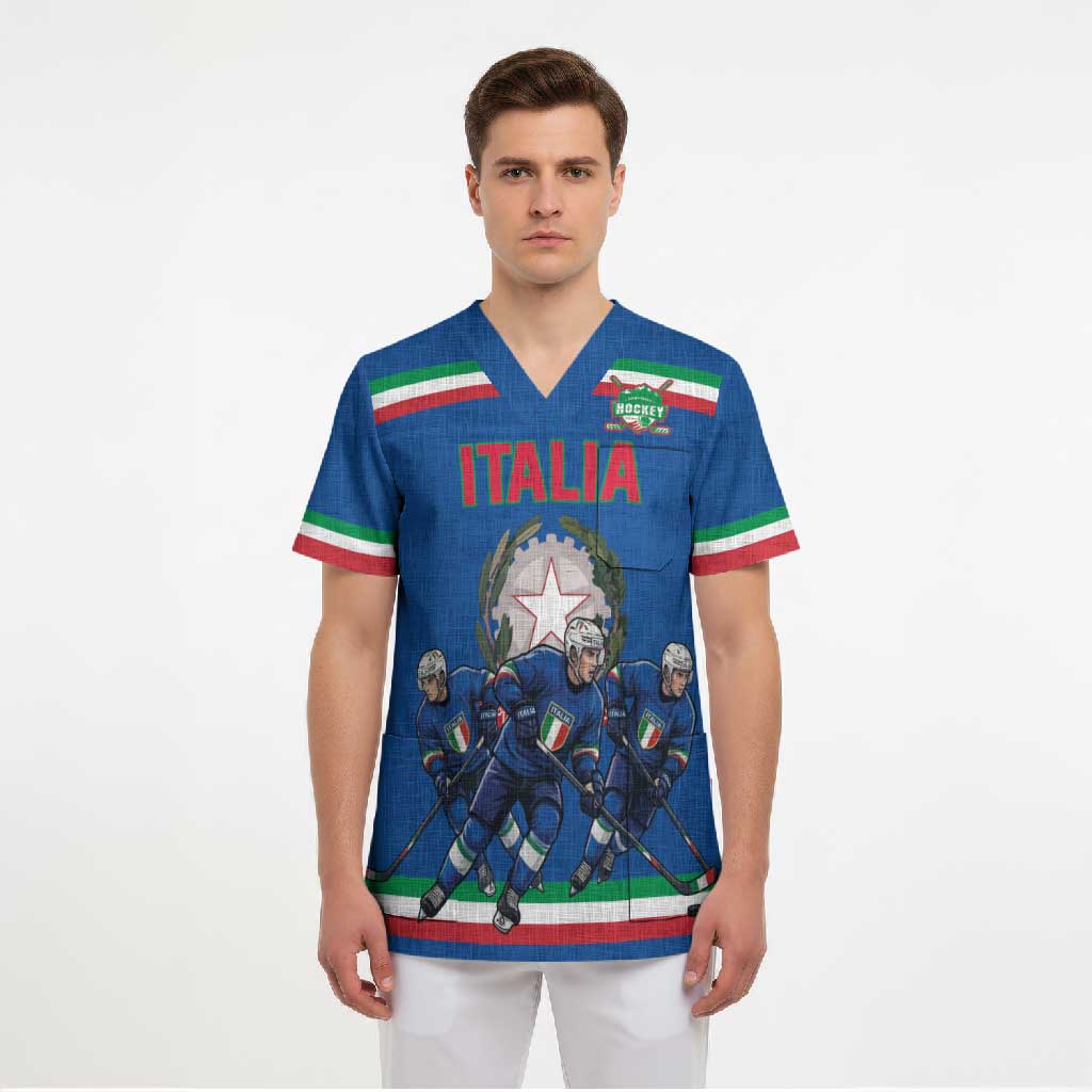 Italy Hockey Custom Scrub Top Italia Hockey Pride Vintage Blue