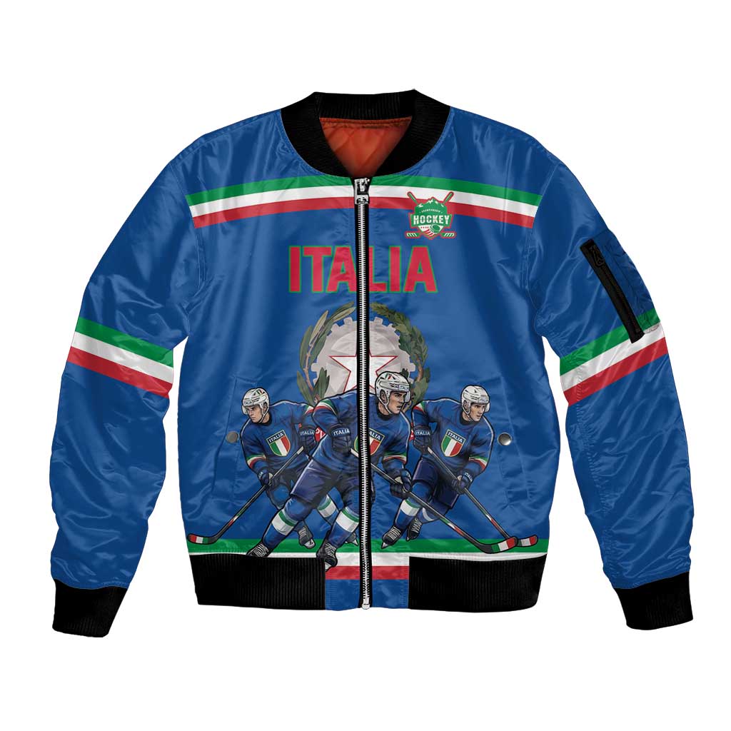 Italy Hockey Custom Sleeve Zip Bomber Jacket Italia Hockey Pride Vintage Blue