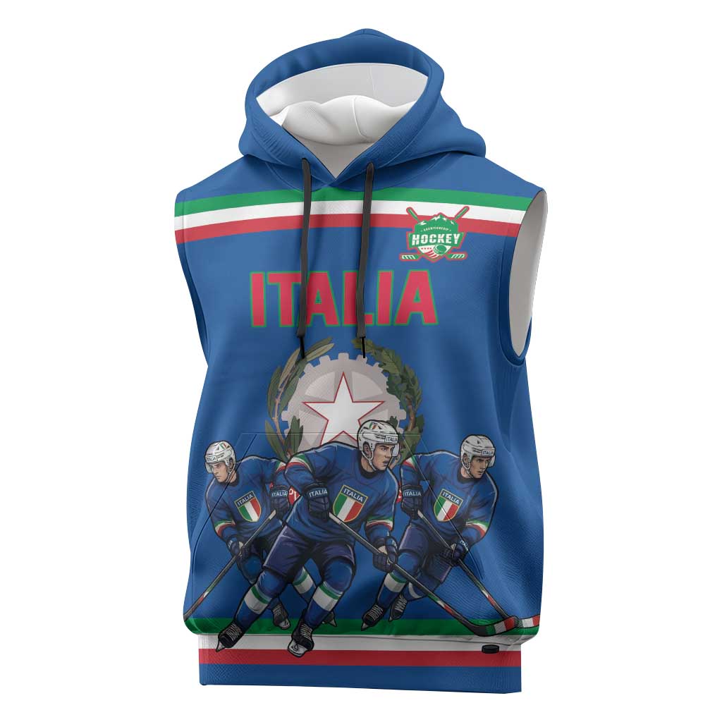 Italy Hockey Custom Sleeveless Hoodie Italia Hockey Pride Vintage Blue