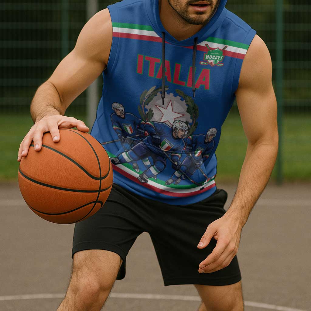 Italy Hockey Custom Sleeveless Hoodie Italia Hockey Pride Vintage Blue