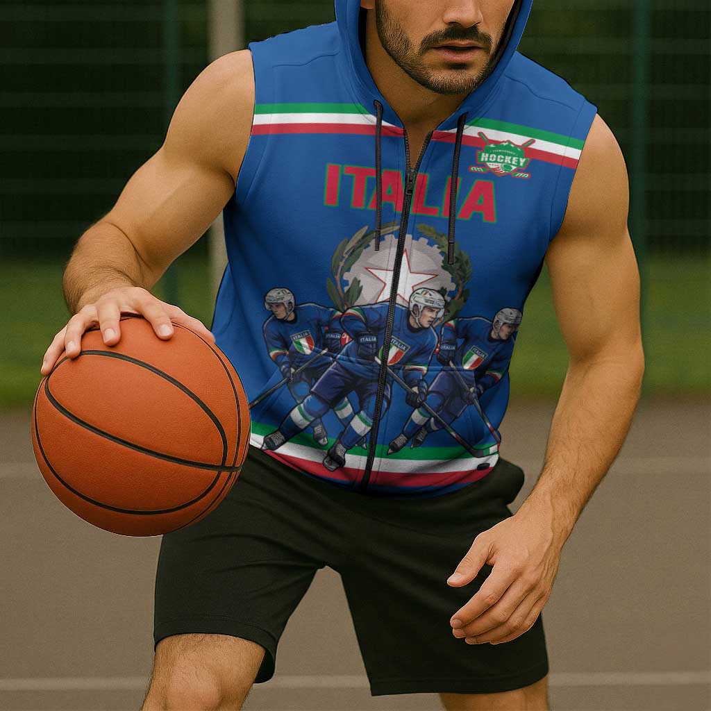 Italy Hockey Custom Sleeveless Zip Hoodie Italia Hockey Pride Vintage Blue