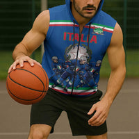 Italy Hockey Custom Sleeveless Zip Hoodie Italia Hockey Pride Vintage Blue