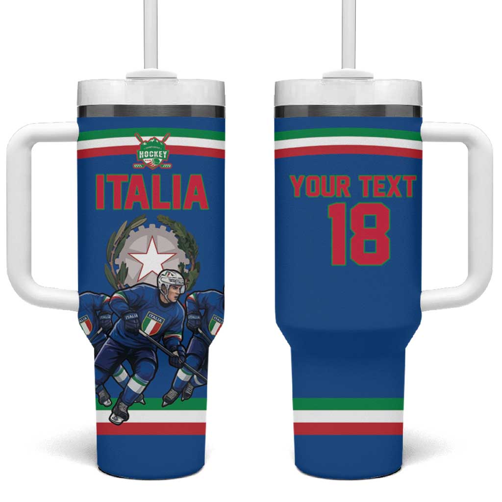 Italy Hockey Custom Tumbler With Handle Italia Hockey Pride Vintage Blue