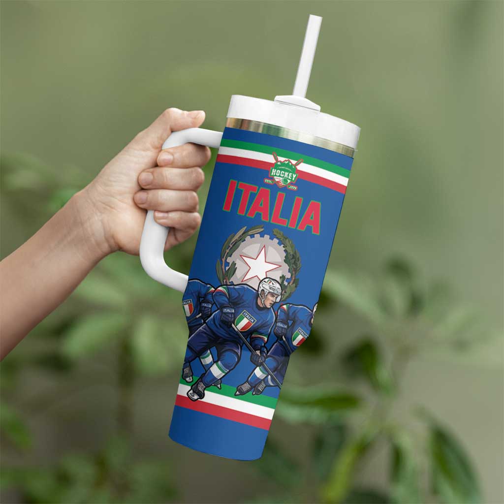 Italy Hockey Custom Tumbler With Handle Italia Hockey Pride Vintage Blue