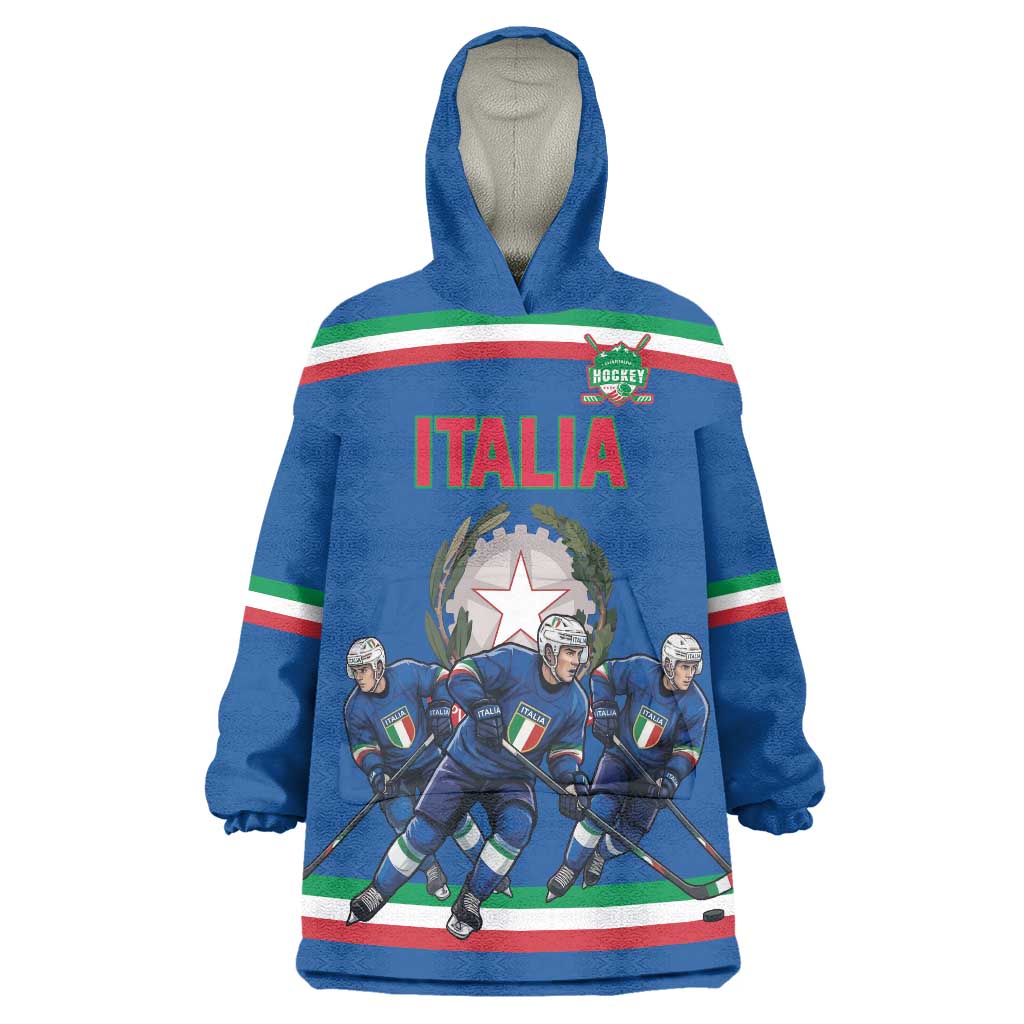 Italy Hockey Custom Wearable Blanket Hoodie Italia Hockey Pride Vintage Blue