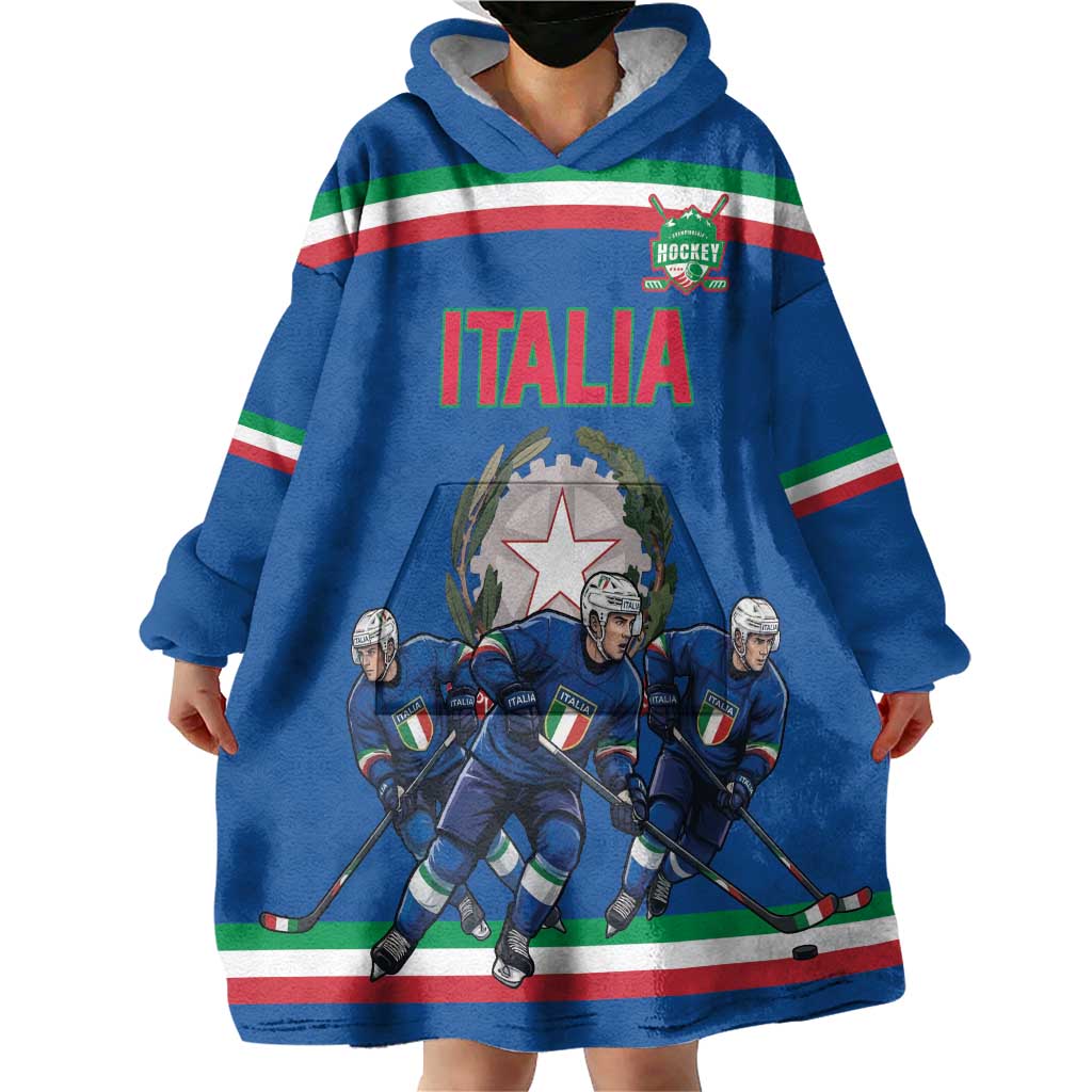 Italy Hockey Custom Wearable Blanket Hoodie Italia Hockey Pride Vintage Blue