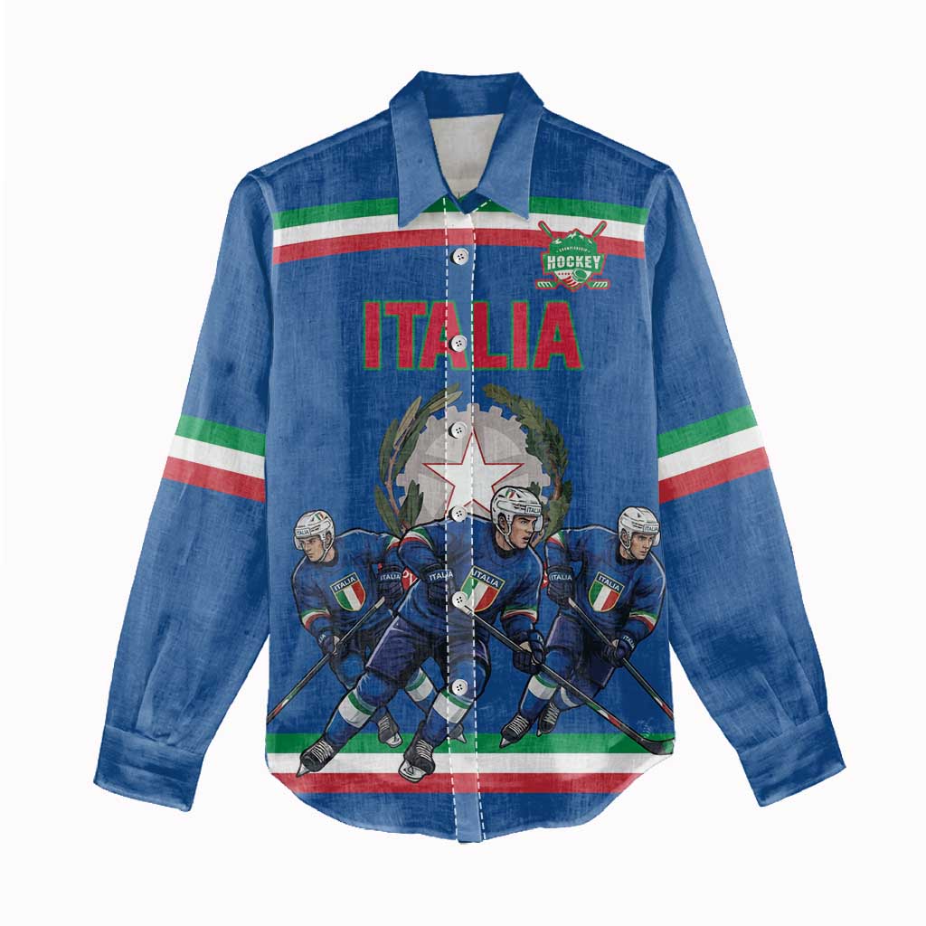 Italy Hockey Custom Women Casual Shirt Italia Hockey Pride Vintage Blue