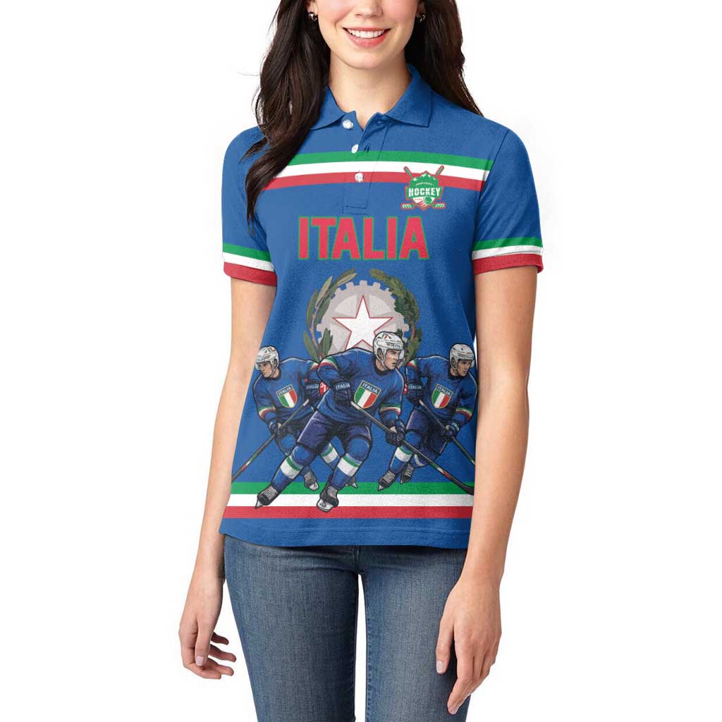 Italy Hockey Custom Women Polo Shirt Italia Hockey Pride Vintage Blue