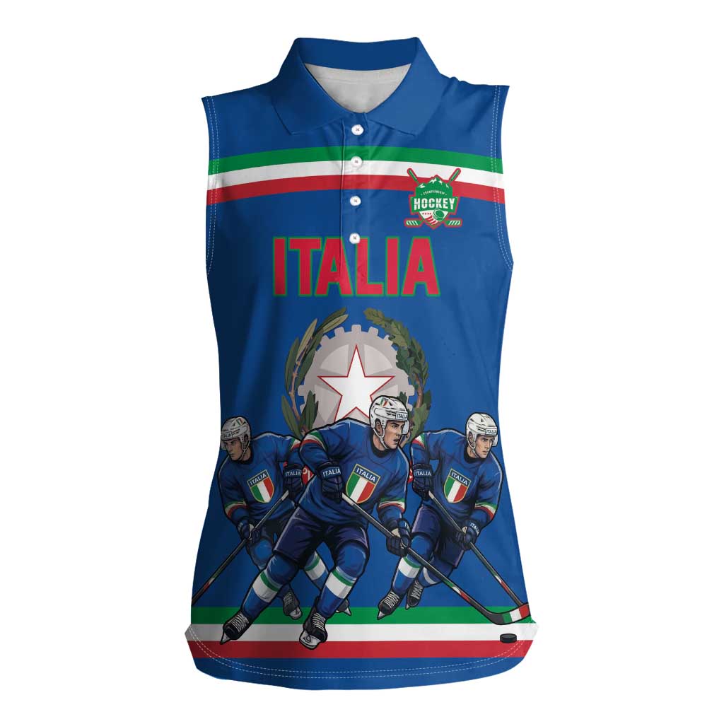 Italy Hockey Custom Women Sleeveless Polo Shirt Italia Hockey Pride Vintage Blue