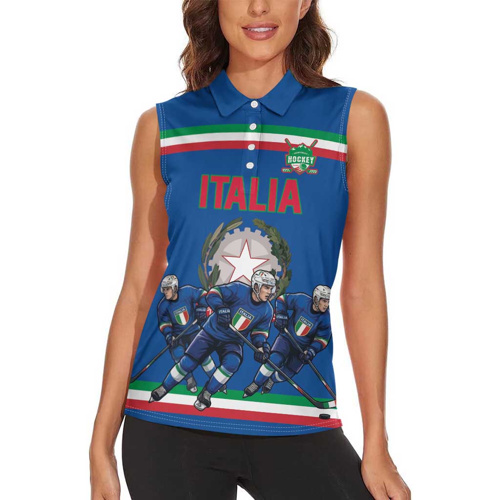 Italy Hockey Custom Women Sleeveless Polo Shirt Italia Hockey Pride Vintage Blue
