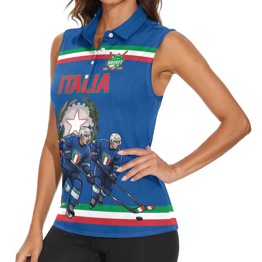 Italy Hockey Custom Women Sleeveless Polo Shirt Italia Hockey Pride Vintage Blue