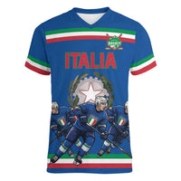 Italy Hockey Custom Women V-Neck T-Shirt Italia Hockey Pride Vintage Blue