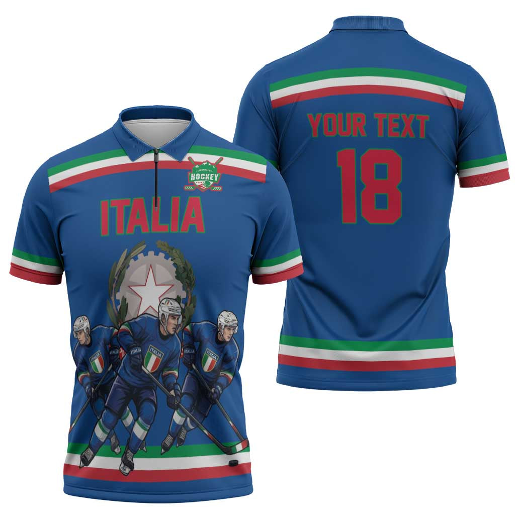 Italy Hockey Custom Zipper Polo Shirt Italia Hockey Pride Vintage Blue
