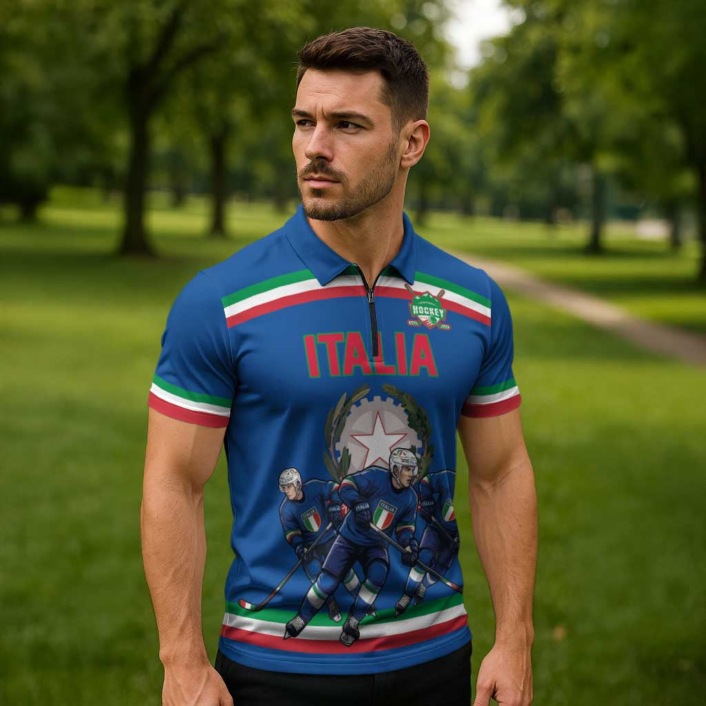 Italy Hockey Custom Zipper Polo Shirt Italia Hockey Pride Vintage Blue