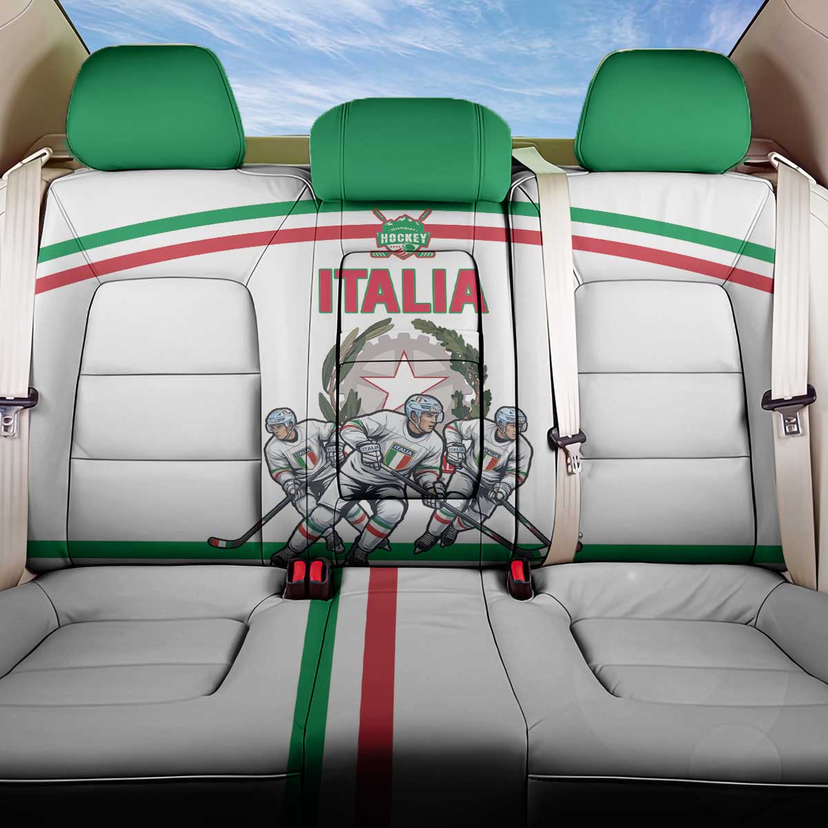 Italy Hockey Back Car Seat Cover Italia Hockey Pride Vintage White