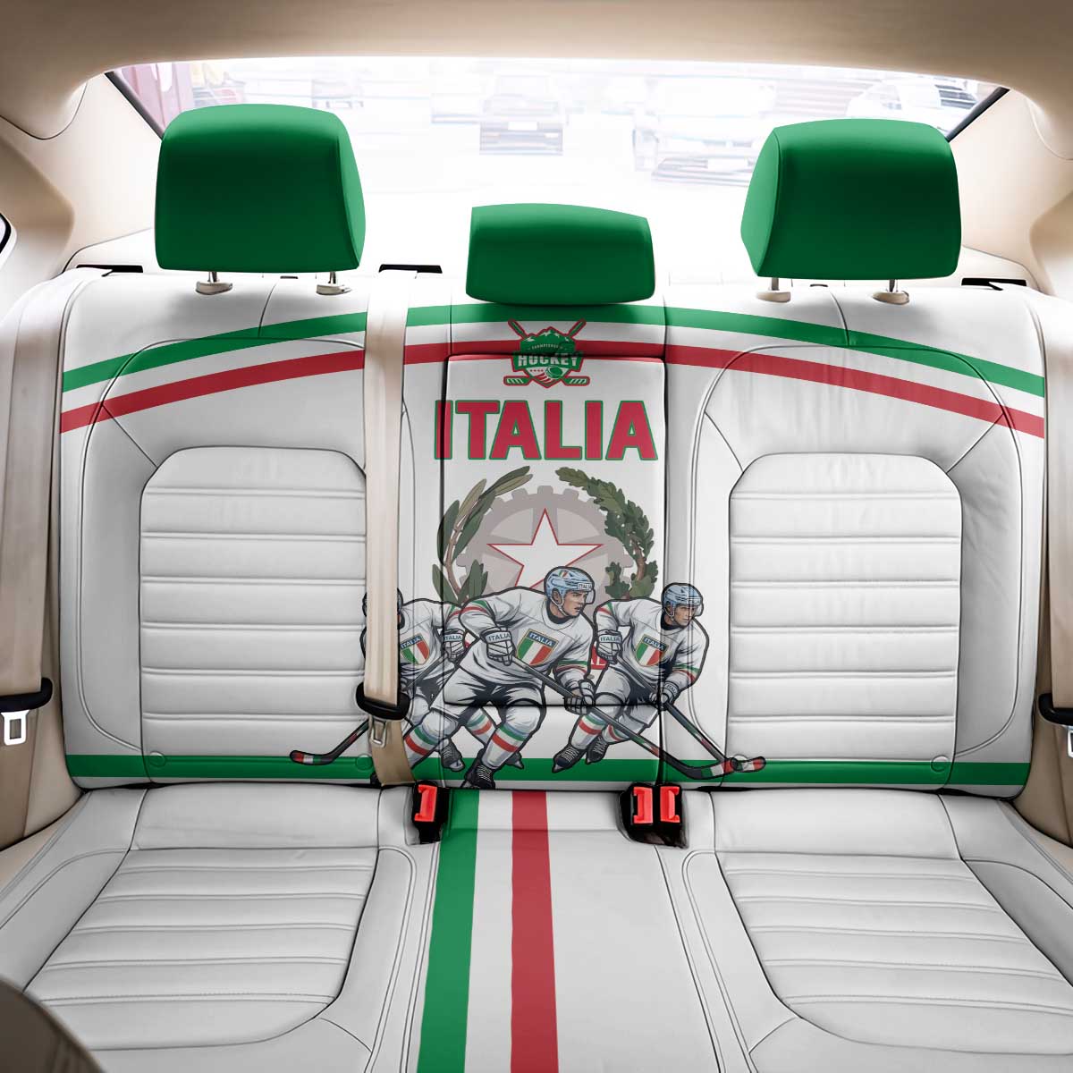 Italy Hockey Back Car Seat Cover Italia Hockey Pride Vintage White