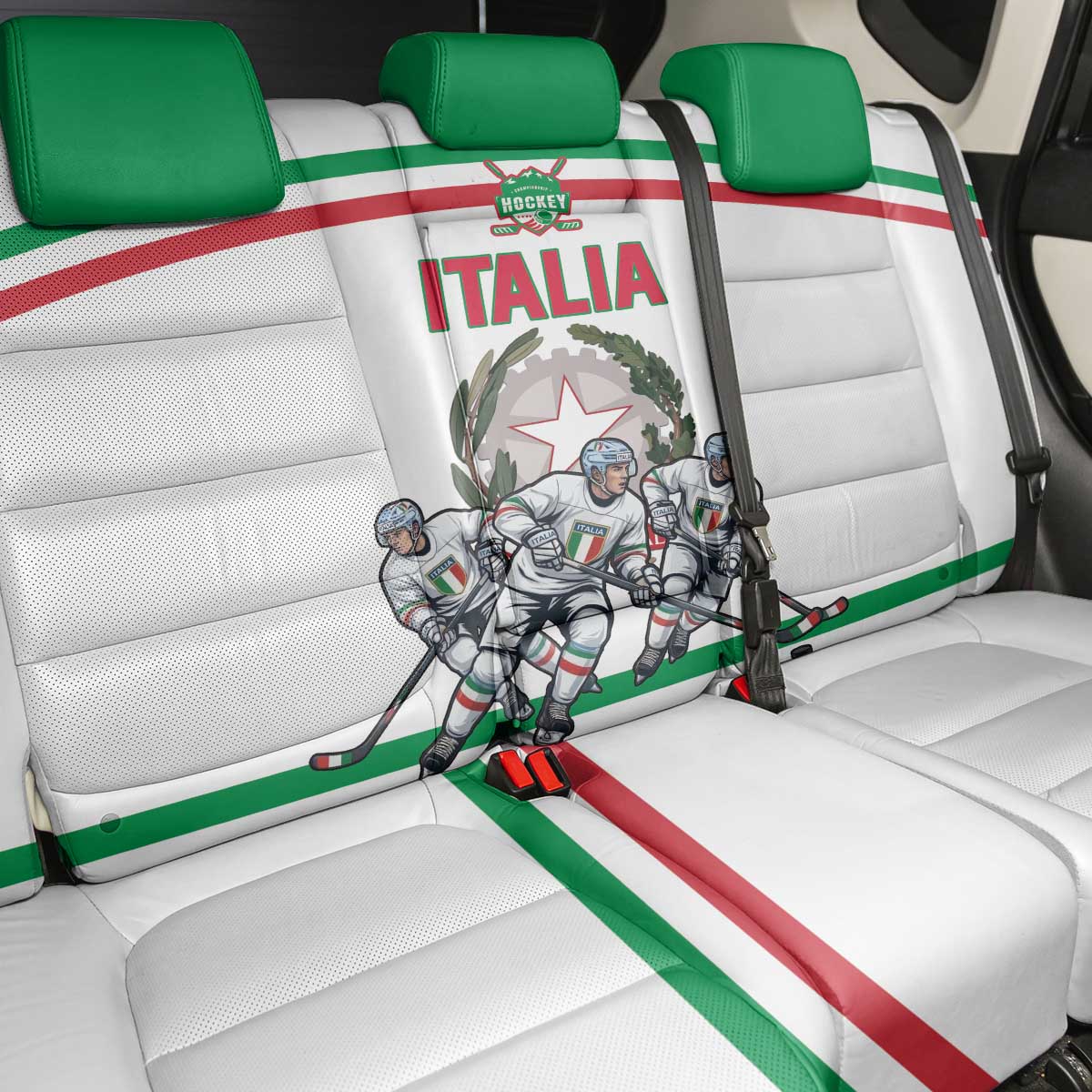 Italy Hockey Back Car Seat Cover Italia Hockey Pride Vintage White