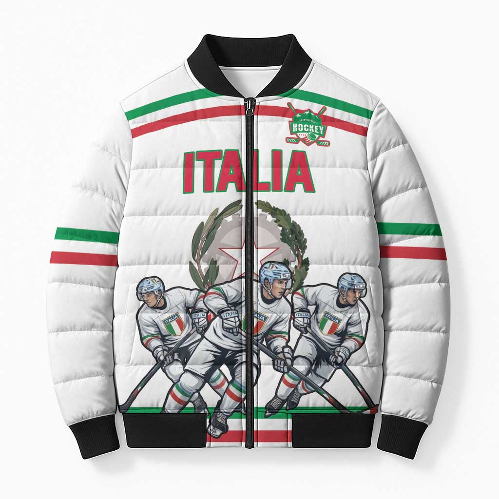 Italy Hockey Custom Bomber Puffer Jacket Italia Hockey Pride Vintage White