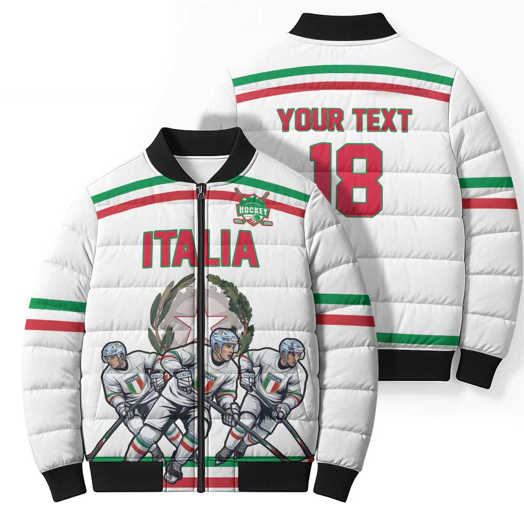 Italy Hockey Custom Bomber Puffer Jacket Italia Hockey Pride Vintage White