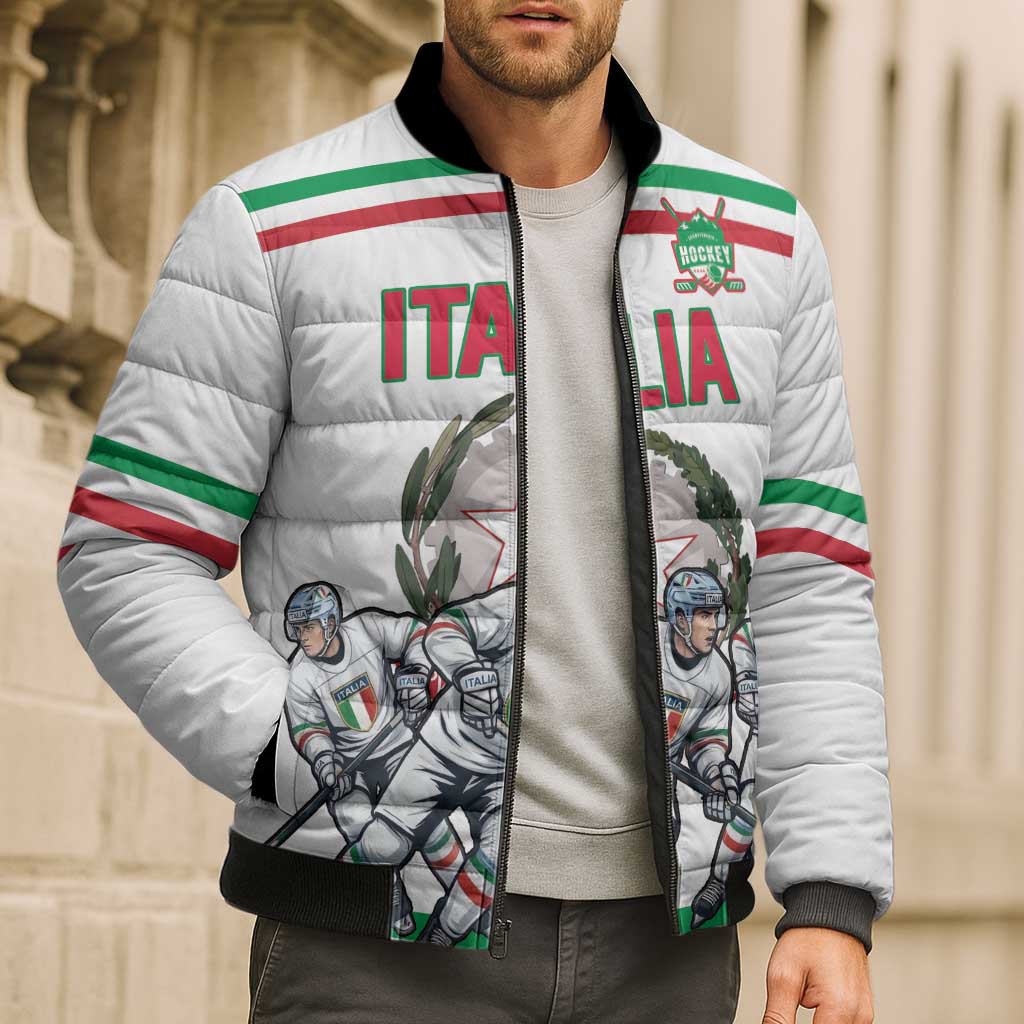 Italy Hockey Custom Bomber Puffer Jacket Italia Hockey Pride Vintage White