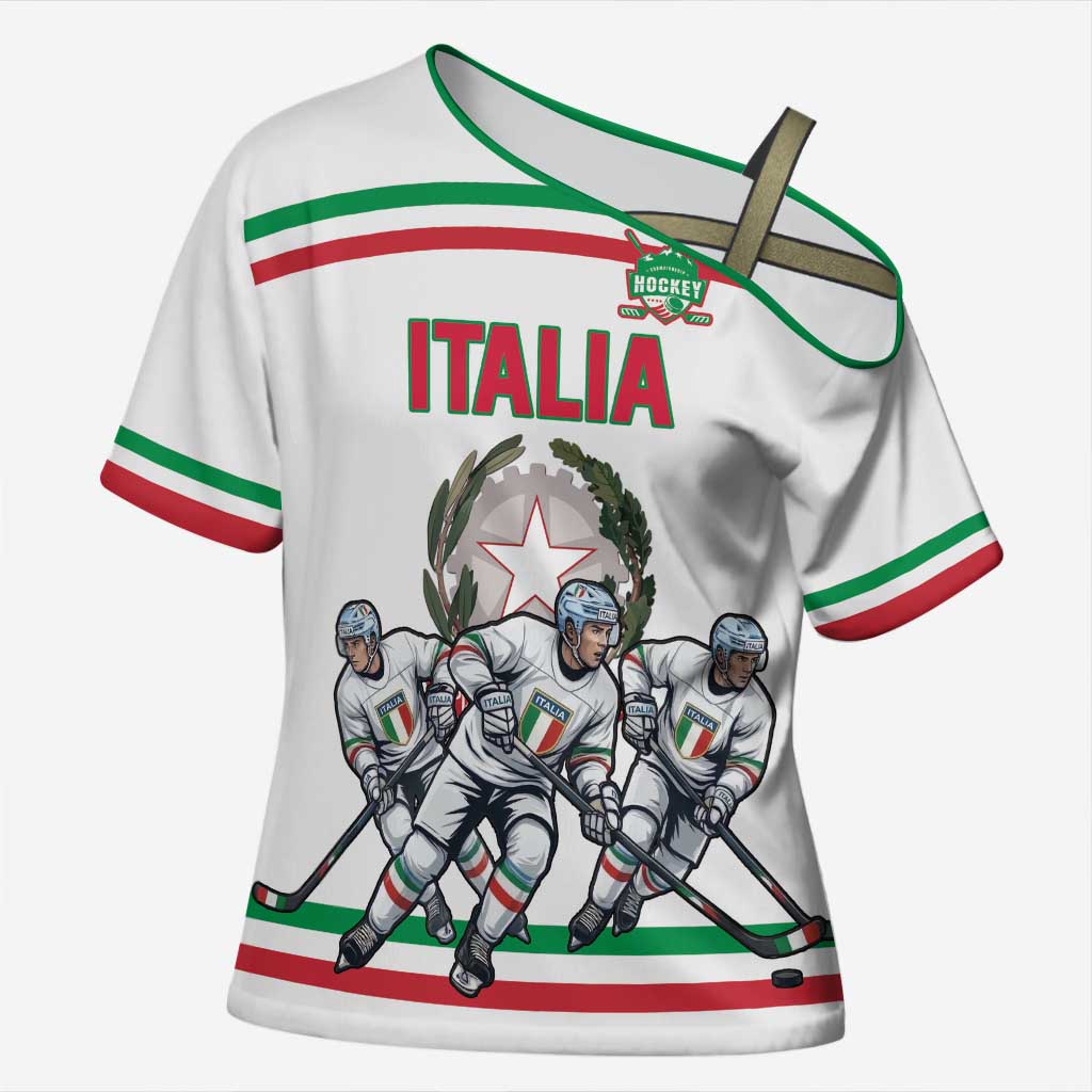 Italy Hockey Custom Cross Shoulder Shirt Italia Hockey Pride Vintage White