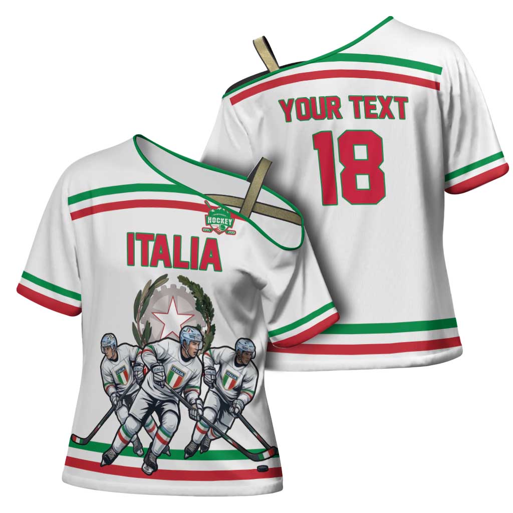 Italy Hockey Custom Cross Shoulder Shirt Italia Hockey Pride Vintage White